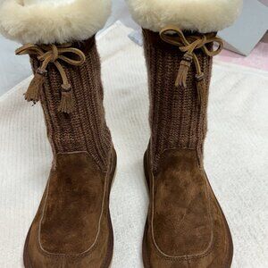 UGG-Women-Brown Suede leather Crochet Shearling Boots-5124.Sz-7.China.Used.